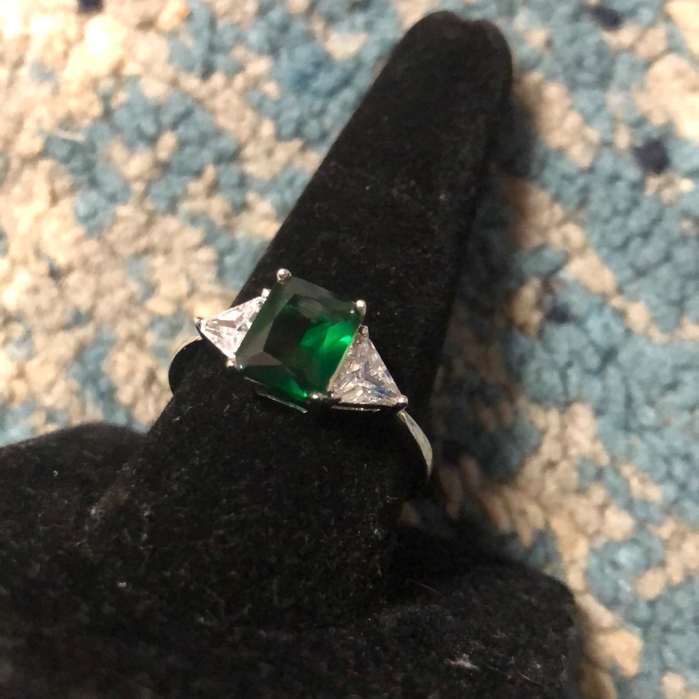 Emerald Cut Green & white topaz Ring